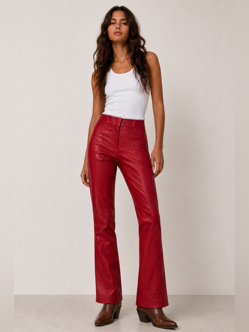 Bnwt Deadstock Vintage Danier Leather Red Bootcut Mid Rise Pants